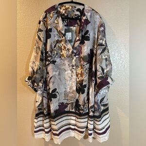 Ulla Popken Floral Midi Dress - Purple, Black, Cream